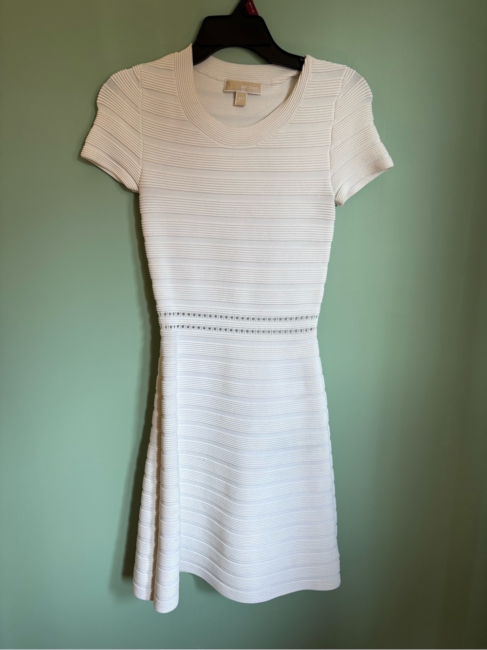 Michael Kors White Short-Sleeve Fit-and-Flare Knit Dress